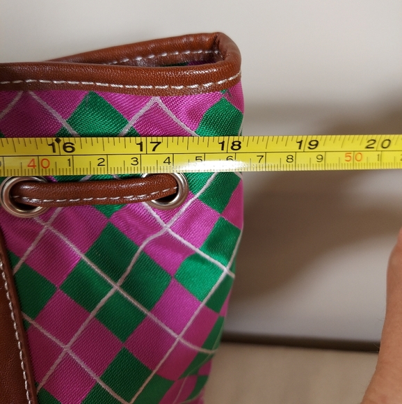 SYDNEY LOVE ARGYLE DRAWSTRING TOTE SHOULDER BAG,PINK/GREEN,ONE SIZE - Picture 9 of 14